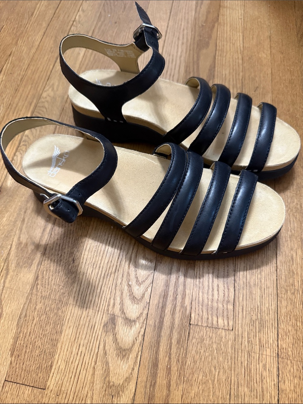 Dansko Black Multi-Strap Ankle Buckle Sandals